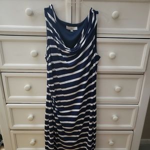 Loft Navy/White Striped dress Womans Size Large